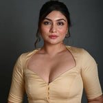 Cream Half Sleeve Blouse in Cotton with Sweetheart Neckline - Anvi Couture
