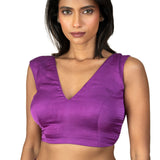 Purple V Neck Sleeveless Saree Blouse - image 1