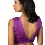 Purple V Neck Sleeveless Saree Blouse - image 4