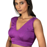 Purple V Neck Sleeveless Saree Blouse - image 3