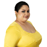 Yellow Sleeveless Plus Size U Neckline Saree Blouse - Anvi Couture