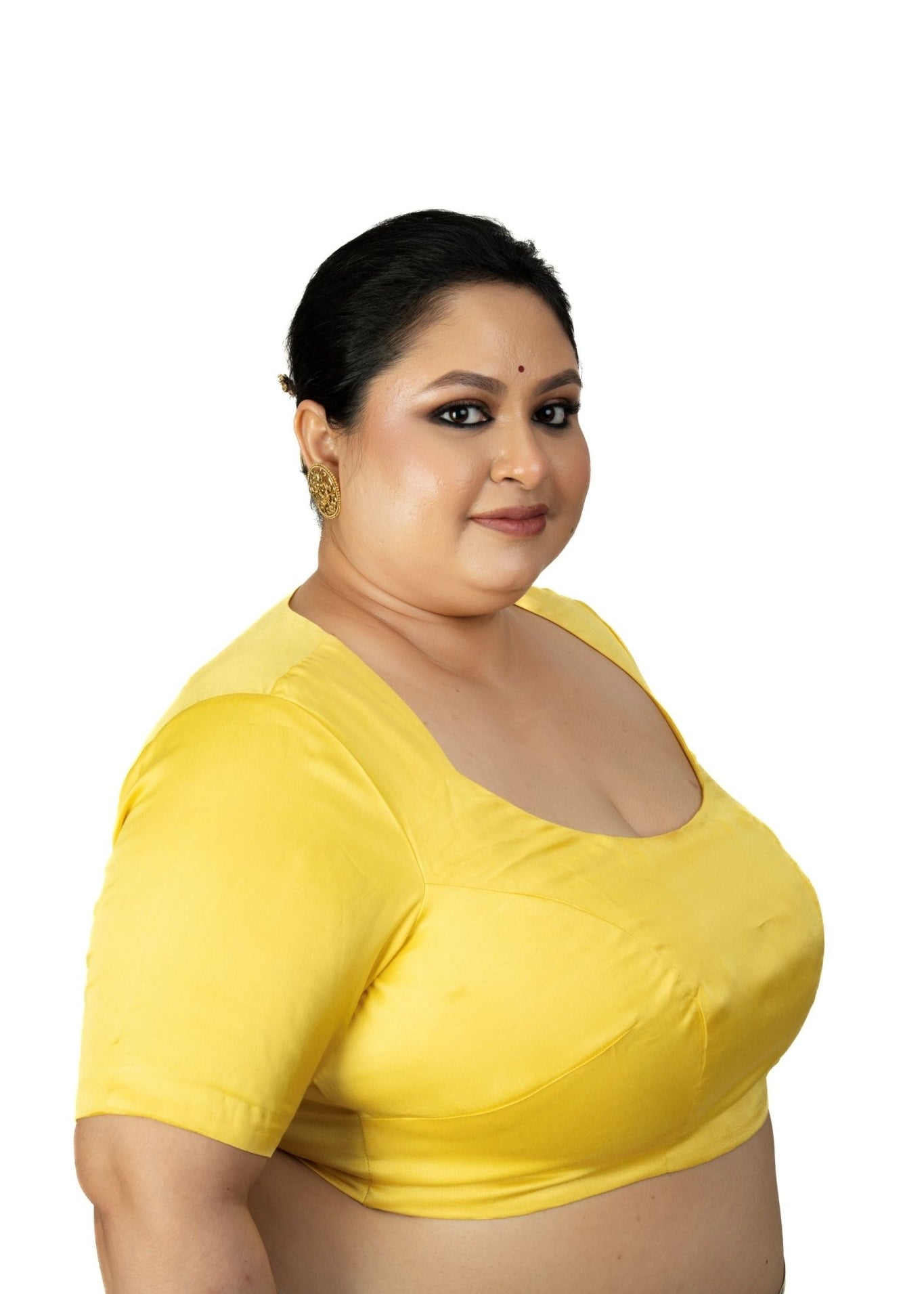Yellow Sleeveless Plus Size U Neckline Saree Blouse - Anvi Couture