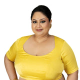 Yellow Sleeveless Plus Size U Neckline Saree Blouse - Anvi Couture
