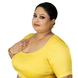 Yellow Sleeveless Plus Size U Neckline Saree Blouse - Anvi Couture
