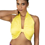 Yellow Halter Neck Blouse in Crepe Silk - Anvi Couture