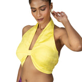 Yellow Halter Neck Blouse in Crepe Silk - Anvi Couture