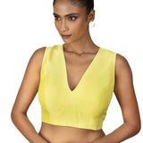 Yellow V Neck Sleeveless Blouse in Raw Silk - image 1