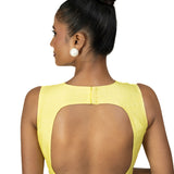 Yellow V Neck Sleeveless Blouse in Raw Silk - image 4