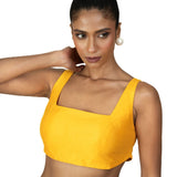 Mustard Yellow Square Neck Sleeveless Blouse - Anvi Couture