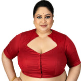 Maroon Diamond Neck Plus Size Saree Blouse with Elbow Sleeves - Anvi Couture