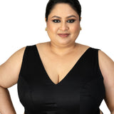 Black V Neck Plus Size Sleeveless Saree Blouse - image 1