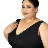 Black V Neck Plus Size Sleeveless Saree Blouse - image 2