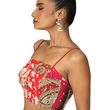 Red Multicolor Cotton Printed Spaghetti Blouse - image 2