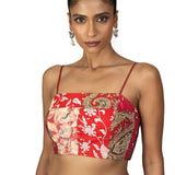 Red Multicolor Cotton Printed Spaghetti Blouse - image 1