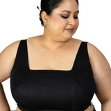Black Square Neck Plus Size Sleeveless Saree Blouse - image 1