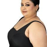 Black Square Neck Plus Size Sleeveless Saree Blouse - image 3