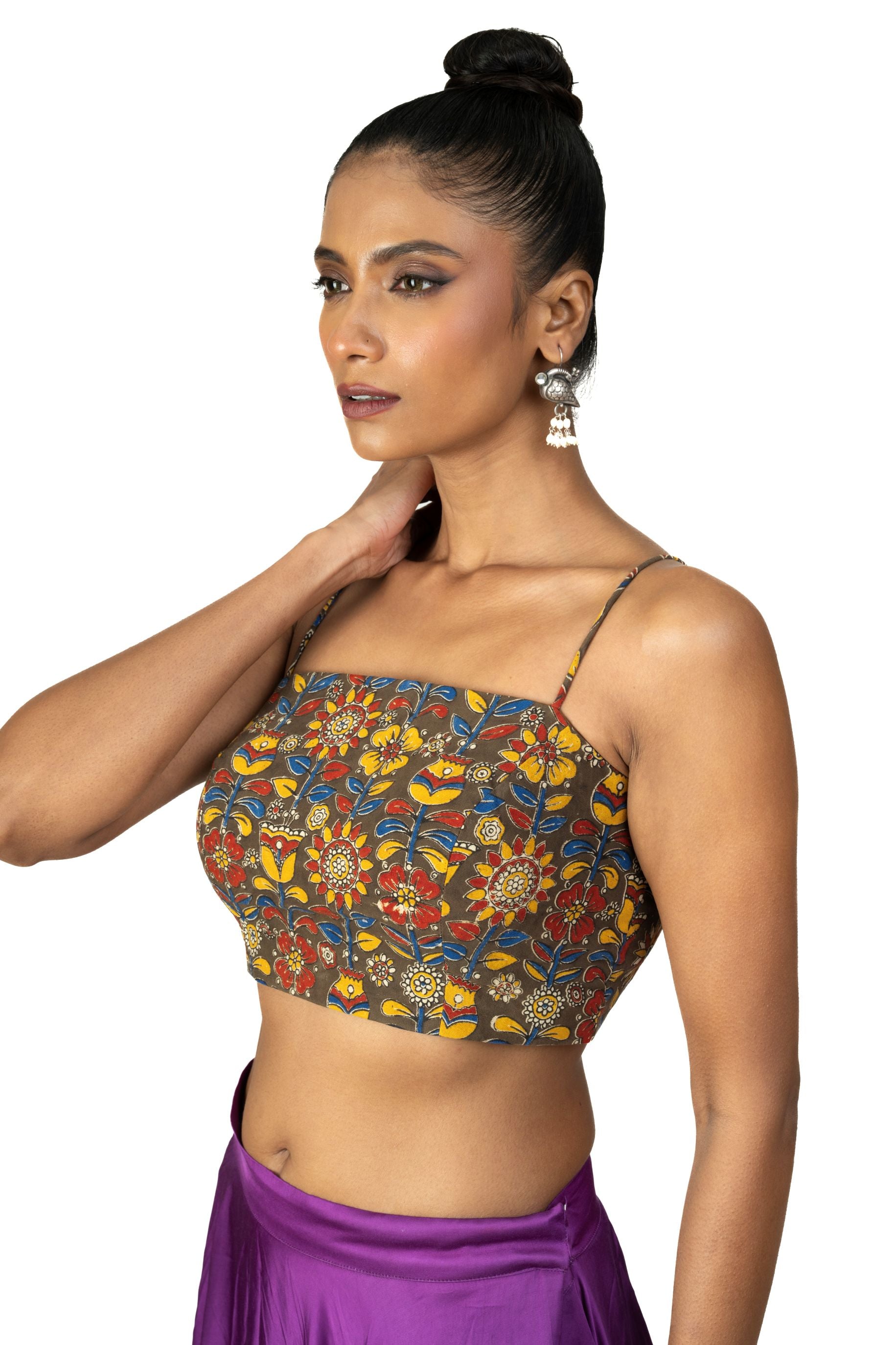 Kalamkari Multicolor Cotton Printed Spaghetti Blouse - image 2