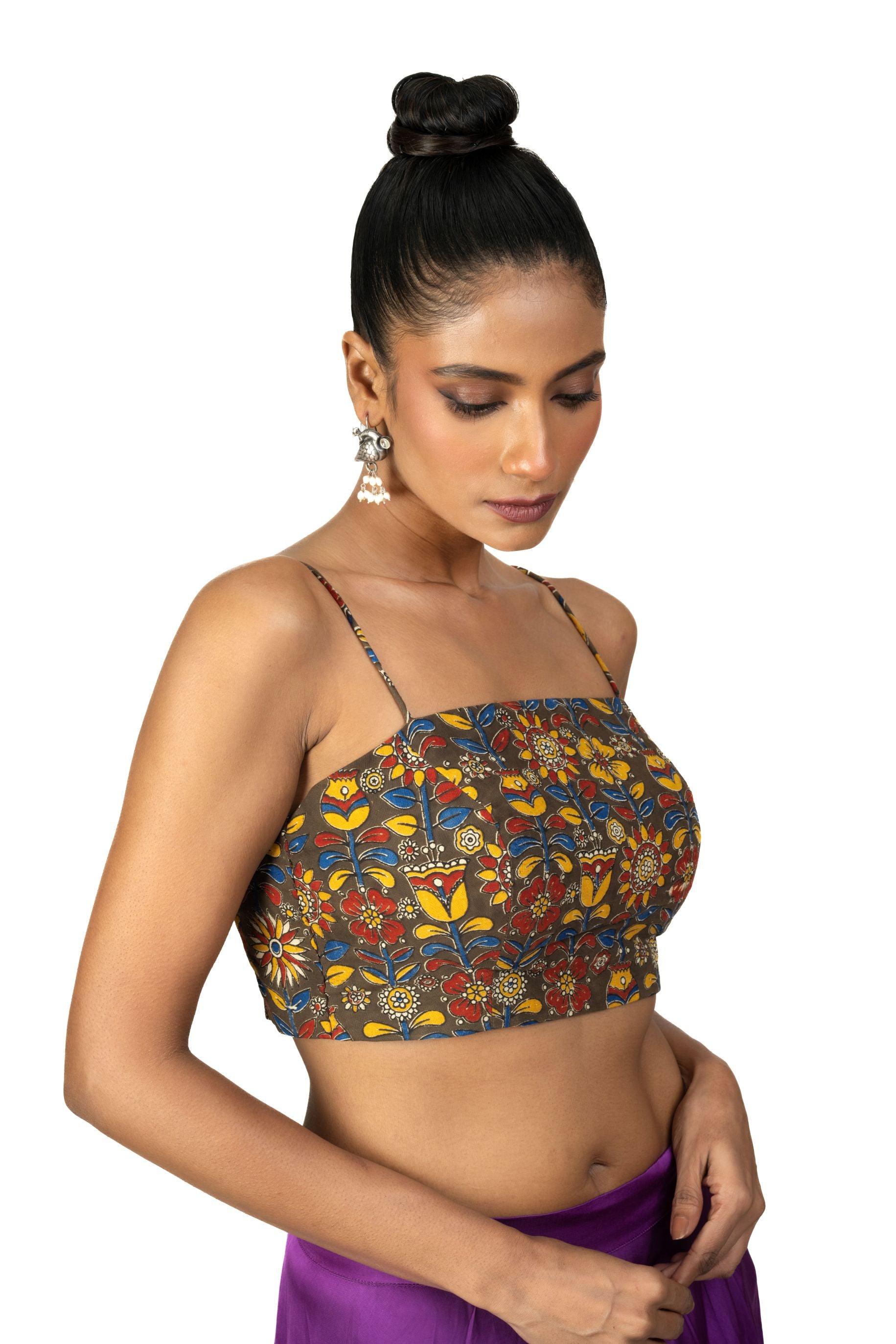 Kalamkari Multicolor Cotton Printed Spaghetti Blouse - image 3