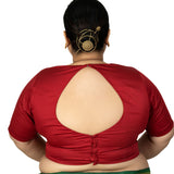 Maroon Plus Size Queen Anne Saree Blouse with Elbow Sleeves - image 4