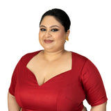 Maroon Plus Size Queen Anne Saree Blouse with Elbow Sleeves - image 1