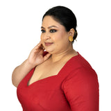 Maroon Plus Size Queen Anne Saree Blouse with Elbow Sleeves - image 2