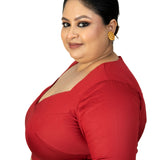 Maroon Plus Size Queen Anne Saree Blouse with Elbow Sleeves - image 3