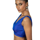 Blue Deep V neckline Sleeveless Saree Blouse - image 3