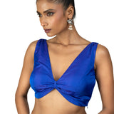 Blue Deep V neckline Sleeveless Saree Blouse - image 1