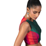 Green Multicolor Raw Silk Blouse With Close Neckline - image 3
