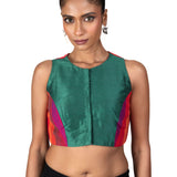 Green Multicolor Raw Silk Blouse With Close Neckline - image 1