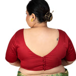 Dark Red Plus Size Sweet Heart Neckline Elbow Sleeve Blouse - Anvi Couture