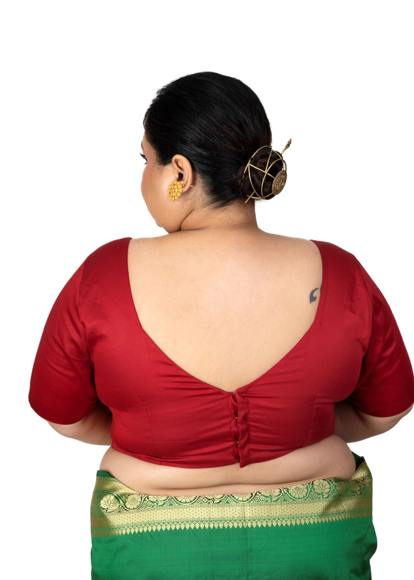 Dark Red Plus Size Sweet Heart Neckline Elbow Sleeve Blouse - Anvi Couture