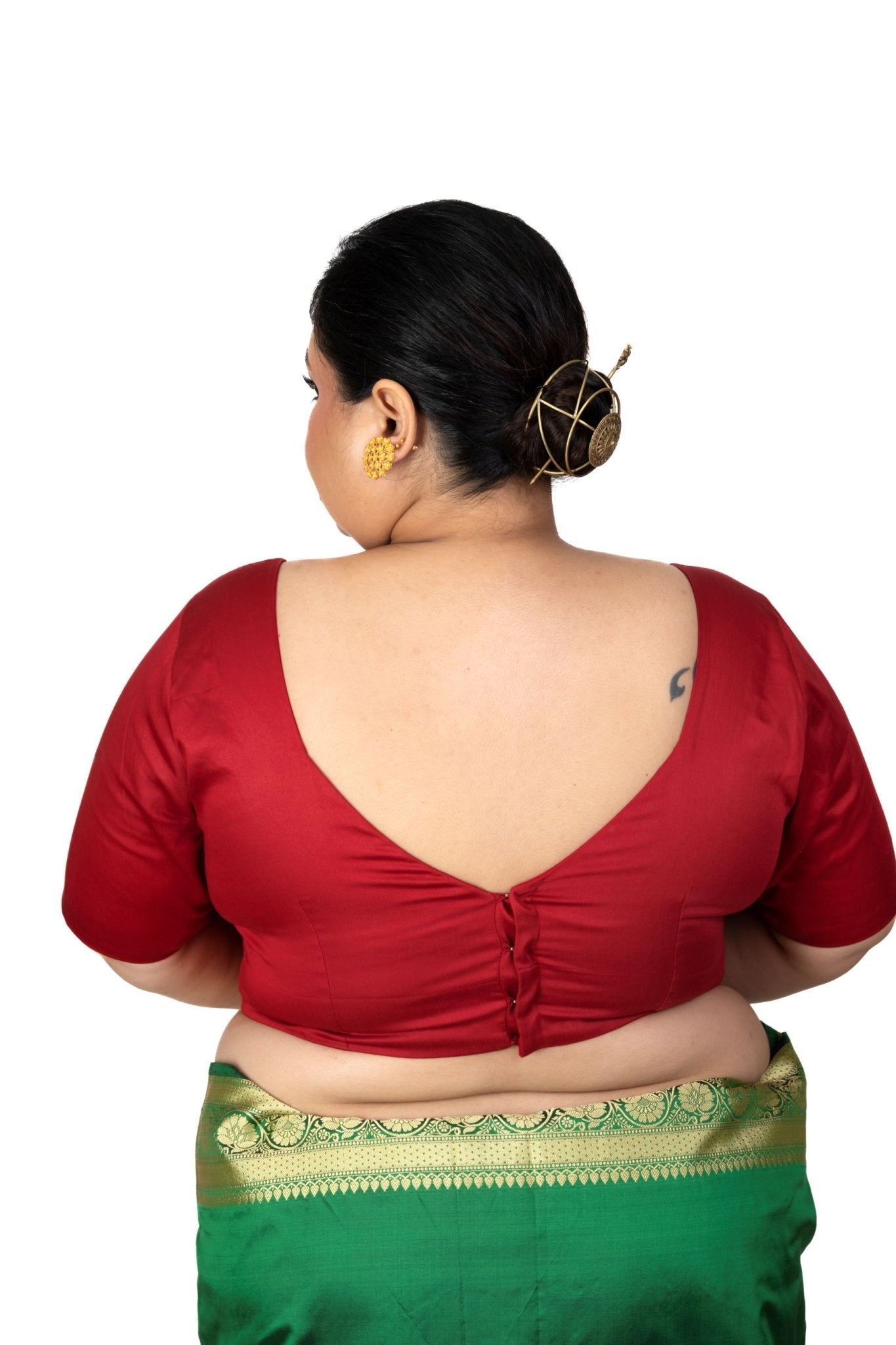 Dark Red Plus Size Sweet Heart Neckline Elbow Sleeve Blouse - Anvi Couture