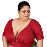 Dark Red Plus Size Sweet Heart Neckline Elbow Sleeve Blouse - Anvi Couture