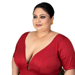 Dark Red Plus Size Sweet Heart Neckline Elbow Sleeve Blouse - Anvi Couture