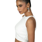White Raw Silk Sleeveless Saree Blouse with Close Neckline - image 3