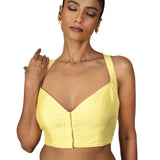 Butter Yellow Sleeveless Saree Blouse With Queen Anne Neckline - Anvi Couture