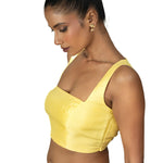 Butter Yellow Sleeveless Saree Blouse With Square Neckline - Anvi Couture