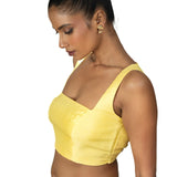 Butter Yellow Sleeveless Saree Blouse With Square Neckline - Anvi Couture