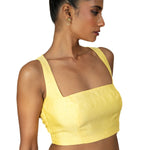 Butter Yellow Sleeveless Saree Blouse With Square Neckline - Anvi Couture