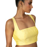 Butter Yellow Sleeveless Saree Blouse With Square Neckline - Anvi Couture