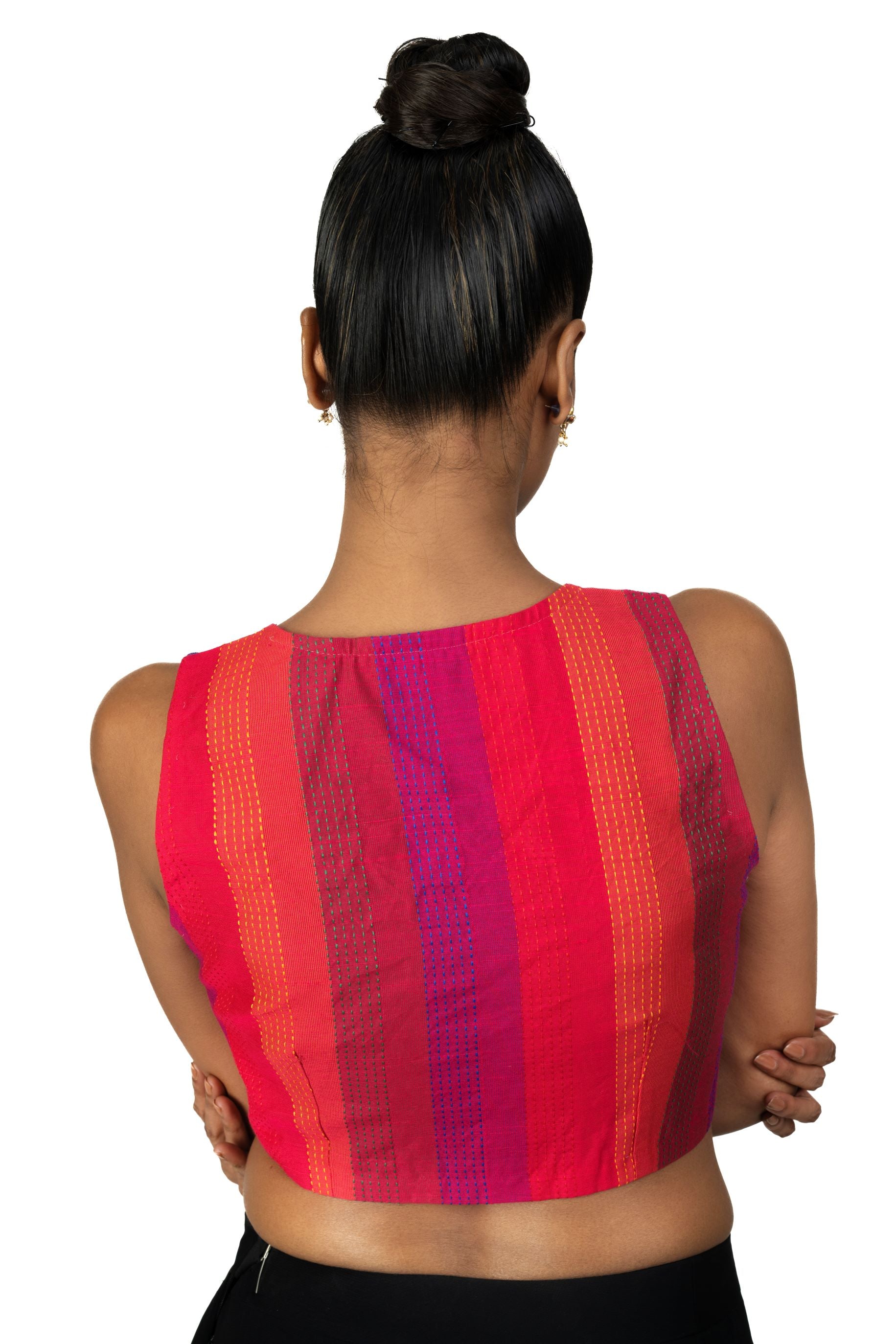 Blue and Pink Close Neckline Sleeveless Blouse - image 4