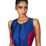 Blue and Pink Close Neckline Sleeveless Blouse - image 1