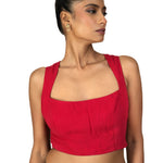 Red Broad Square Neck Sleeveless Blouse - image 1