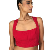 Red Broad Square Neck Sleeveless Blouse - image 1