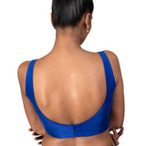 Blue Raw Silk Square Neckline Sleeveless Blouse - image 4