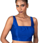 Blue Raw Silk Square Neckline Sleeveless Blouse - image 2