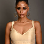 Cream White Raw Silk Sleeveless Blouse with Sweetheart Neckline - Anvi Couture