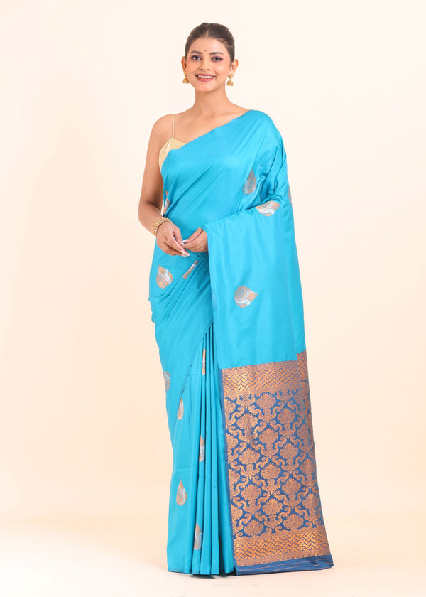 Sky Blue Borderless Kanchipuram Silk Saree full