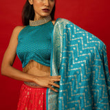 Pink and Blue Banarasi Silk Lehenga with Zari Work – Perfect for Bridesmaids